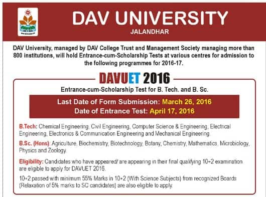 DAVUET - DAV University Jalandhar Admission 2016